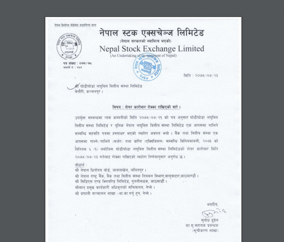 घोडीघोडा लघुवित्तको सेयर कारोबार रोक्का, यस्तो छ कारण 